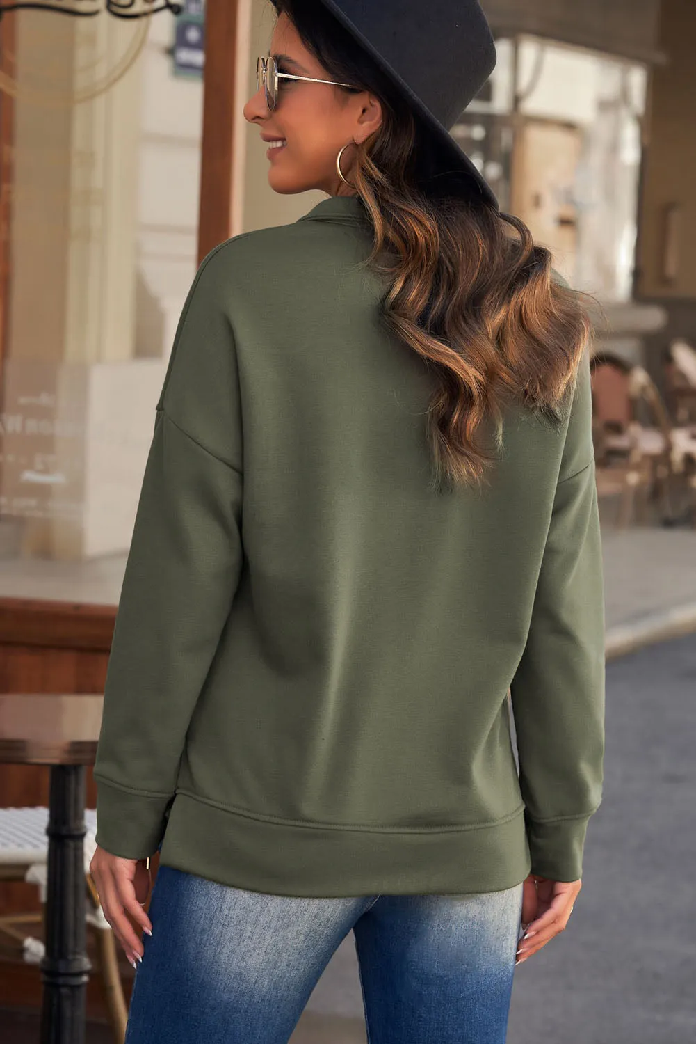 Half Zip Dropped Shoulder Long Sleeve Sweatshirt – Where Comfort Meets Cool in the Best Way