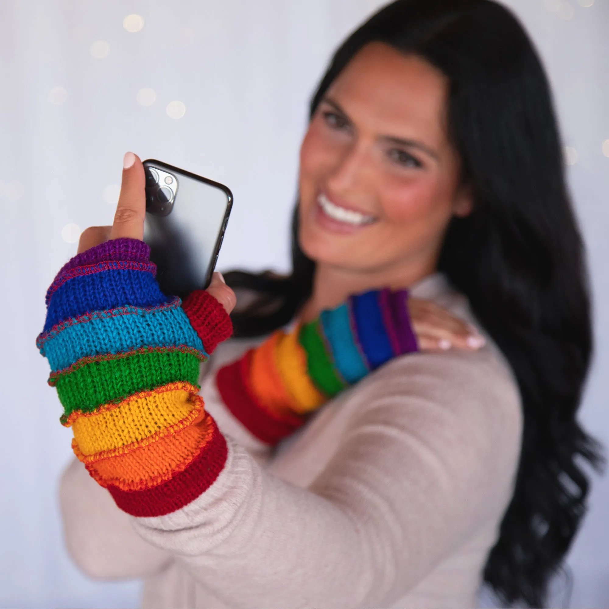 Hand Knit Rainbow Hand Warmers