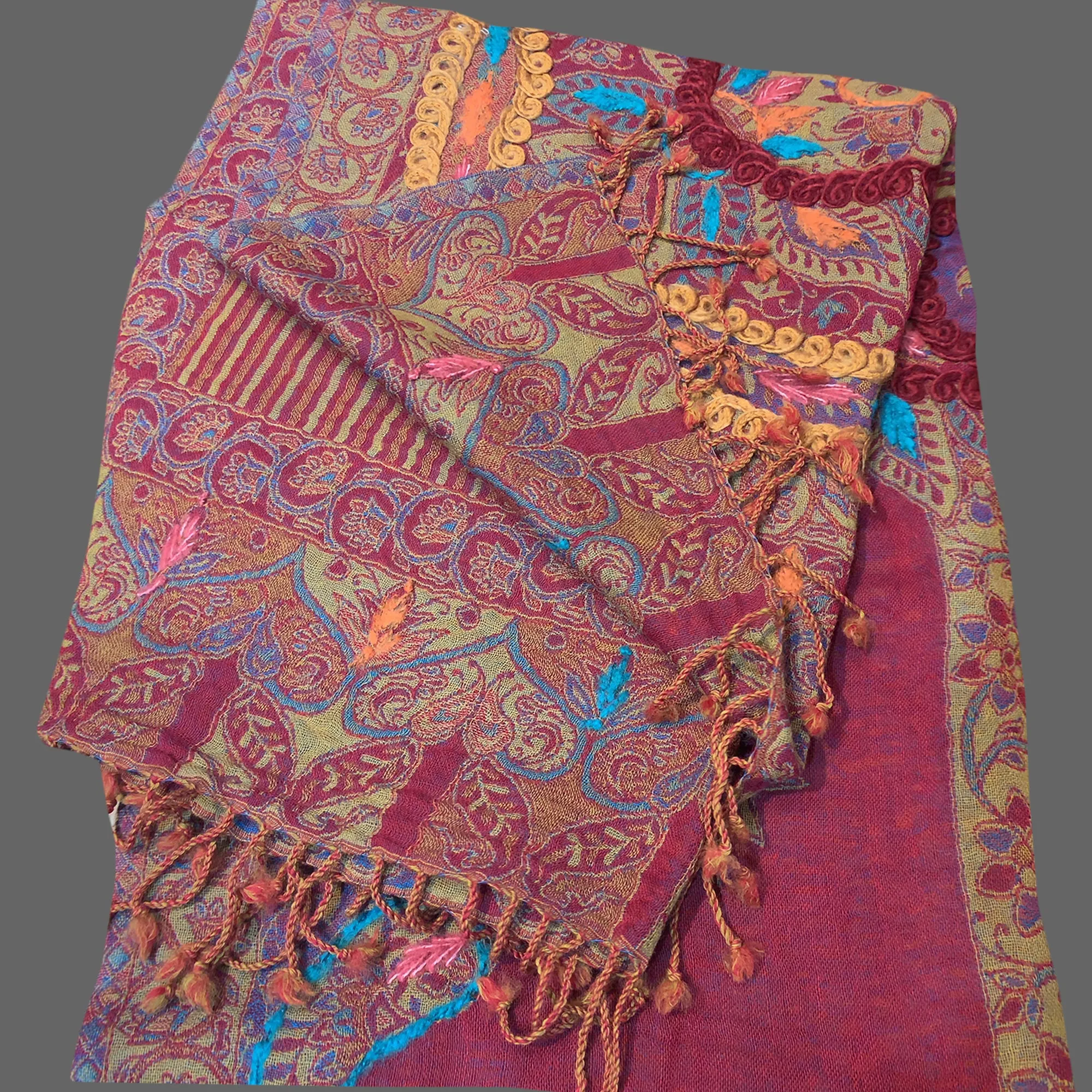 Handmade Embroidered wool warm scarf