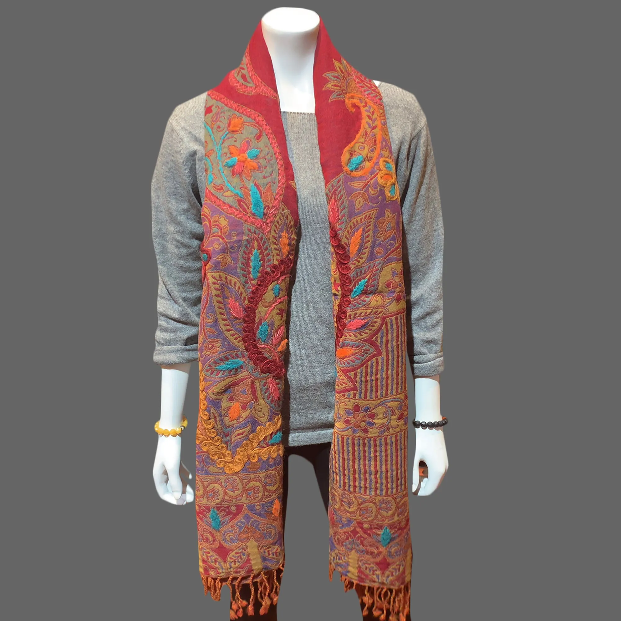 Handmade Embroidered wool warm scarf