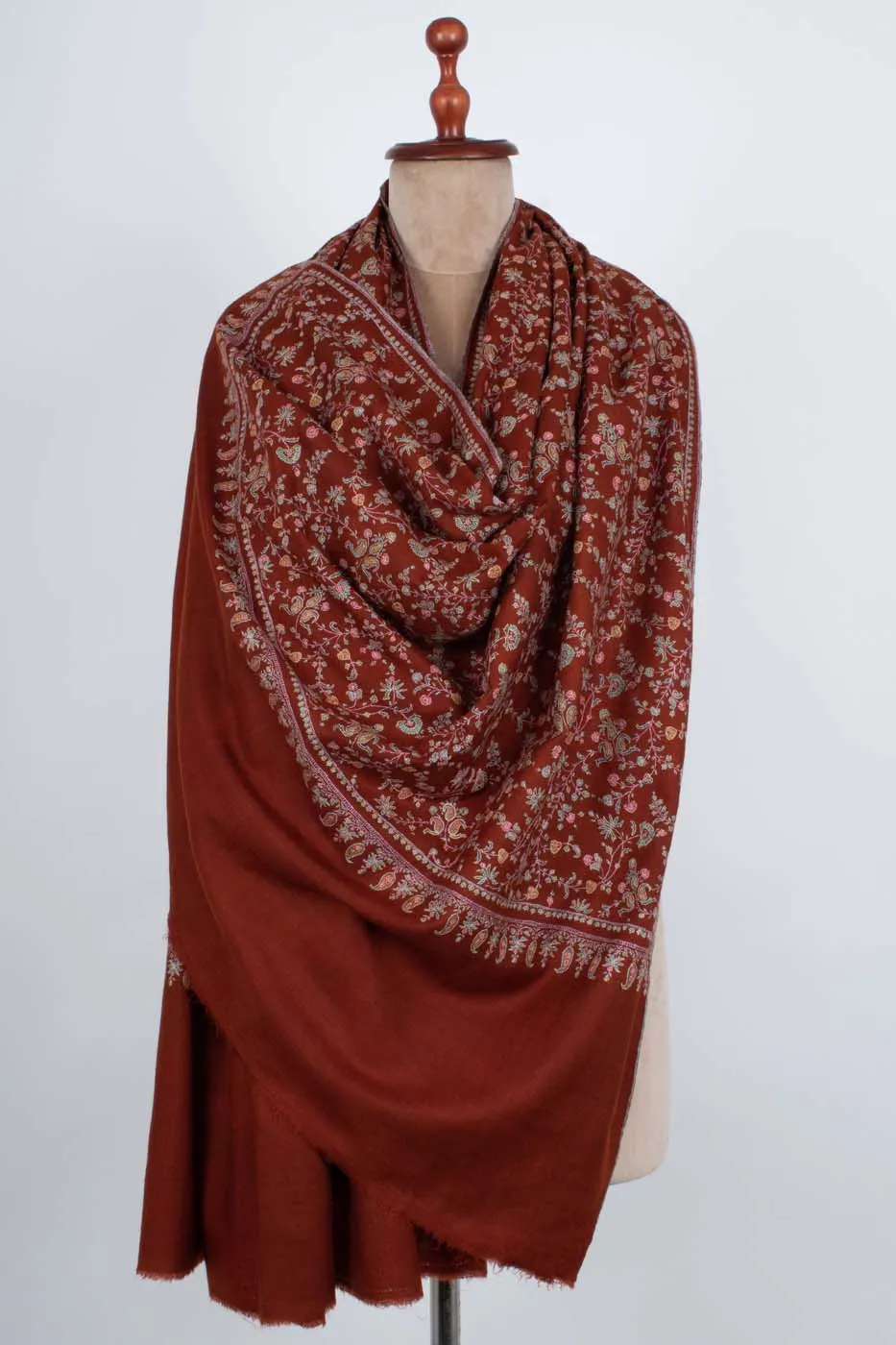 HandSpun Rust Sozni Work Fine Pashmina Shawl crafted with precision - KNUTSFORD