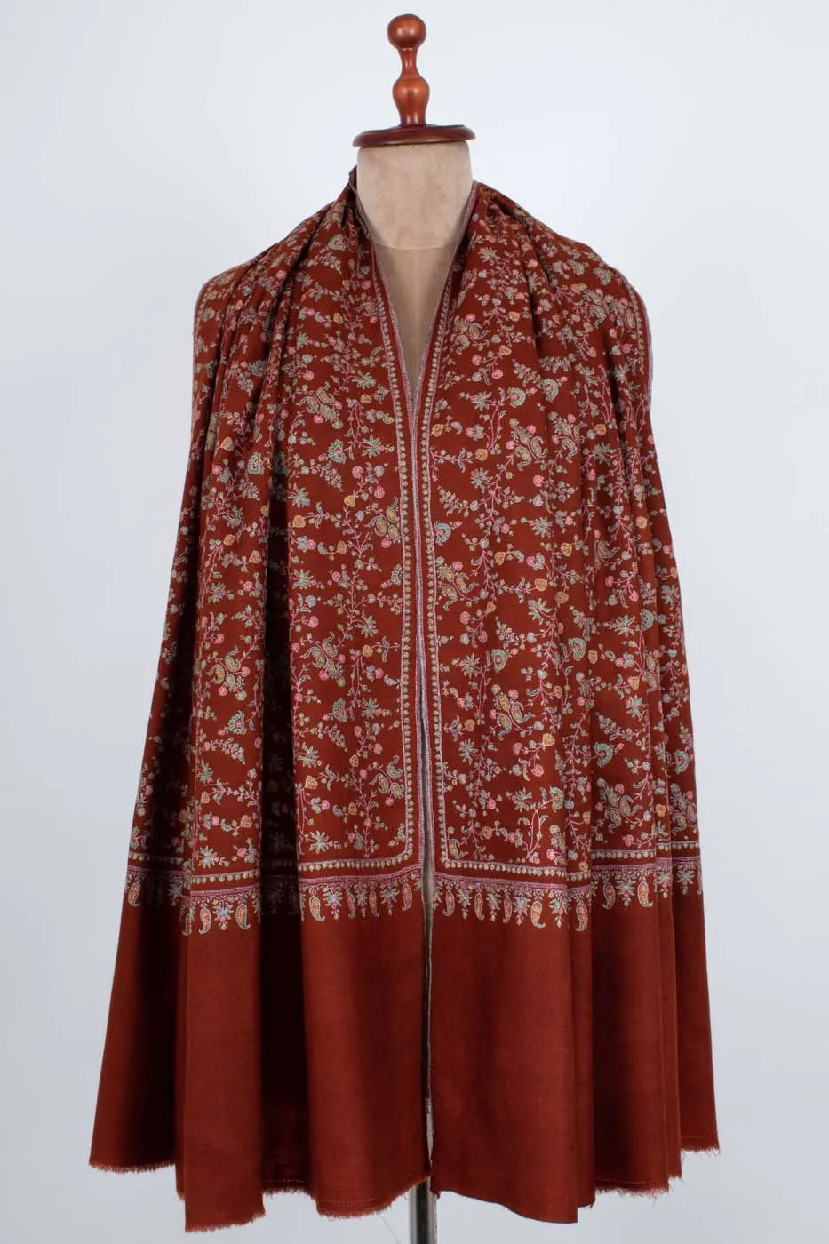 HandSpun Rust Sozni Work Fine Pashmina Shawl crafted with precision - KNUTSFORD