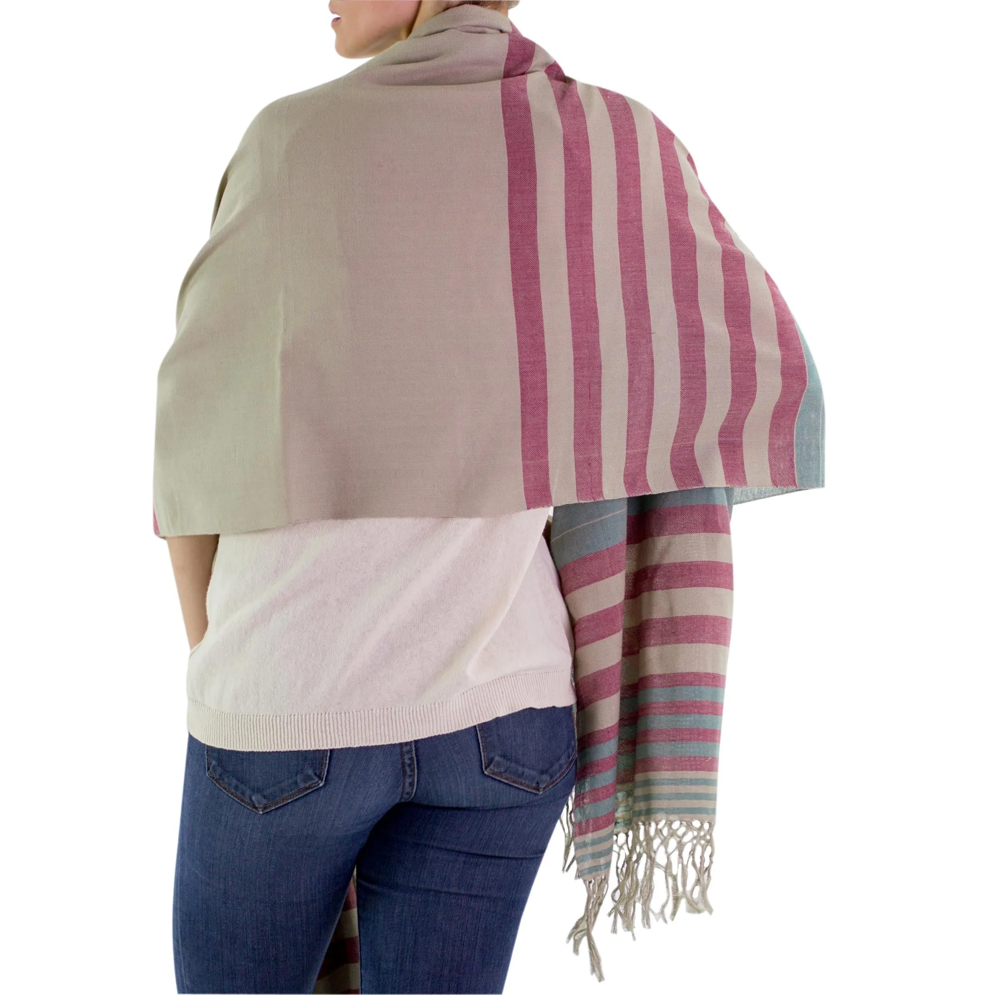 Handwoven Striped Cotton Shawl - Maroon Comalapa Breeze | NOVICA