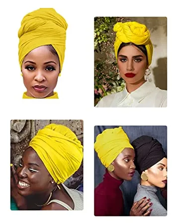 Harewom 2PCS Head Wraps for Black Women Stretchy Head Scarf African Hair Wraps for Dreads Locs Natural Hair Turban Headwraps Jersey Tie Headbands