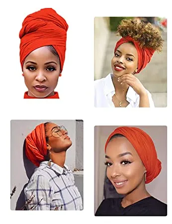 Harewom 2PCS Head Wraps for Black Women Stretchy Head Scarf African Hair Wraps for Dreads Locs Natural Hair Turban Headwraps Jersey Tie Headbands