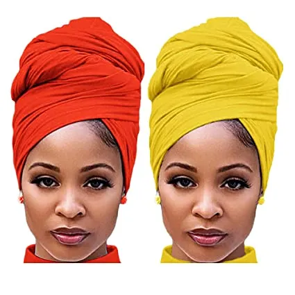 Harewom 2PCS Head Wraps for Black Women Stretchy Head Scarf African Hair Wraps for Dreads Locs Natural Hair Turban Headwraps Jersey Tie Headbands