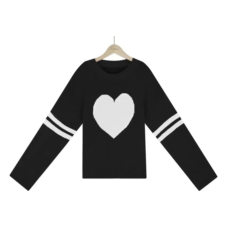 Hearts and Striped Long Sleeve Sweater