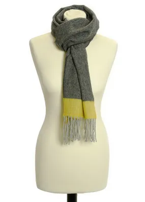 Herringbone Made In England Lambswool Fringe Scarf | Black & Yellow