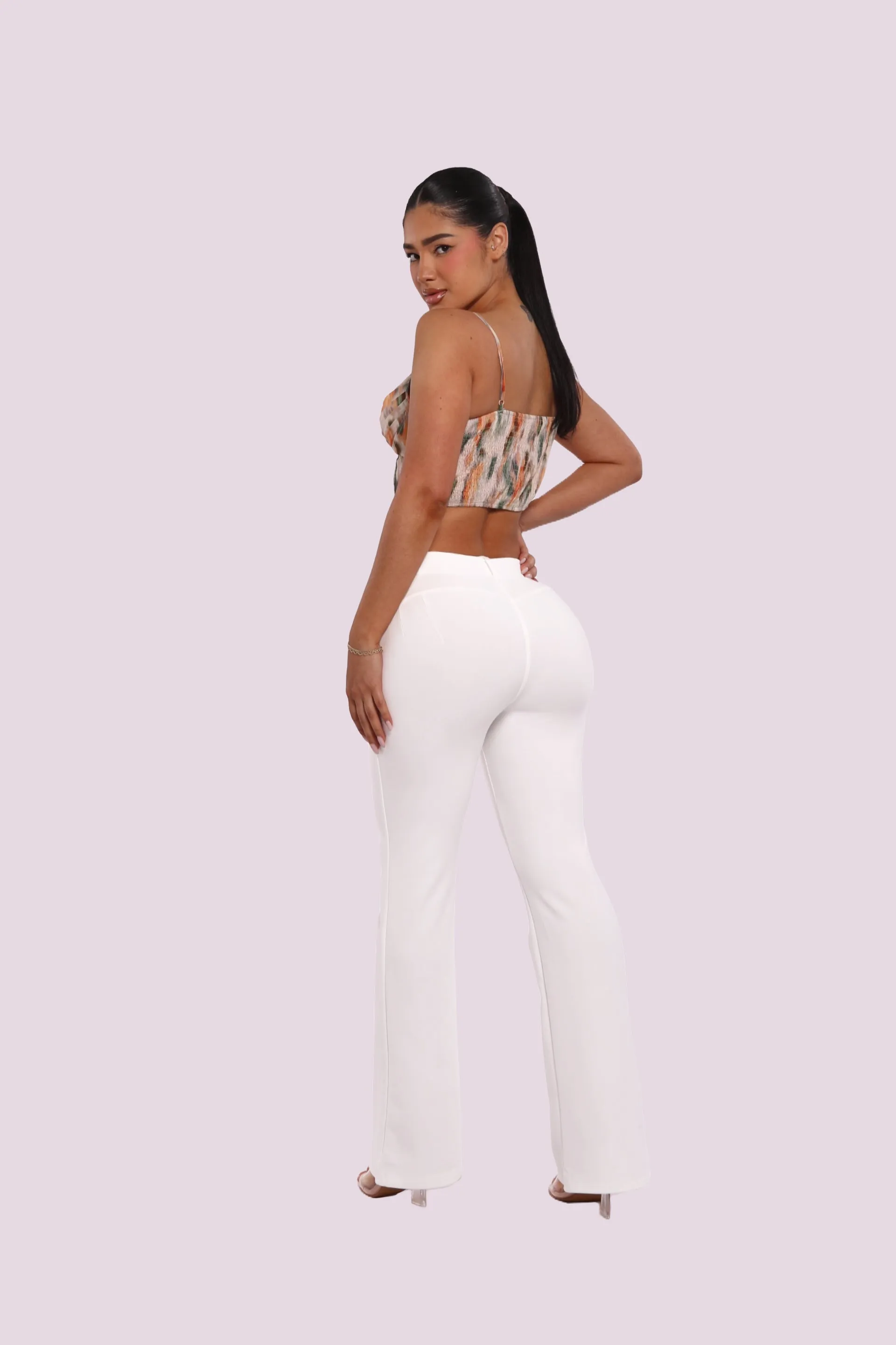 High Rise Pull On Sculpting Flare Pants - White