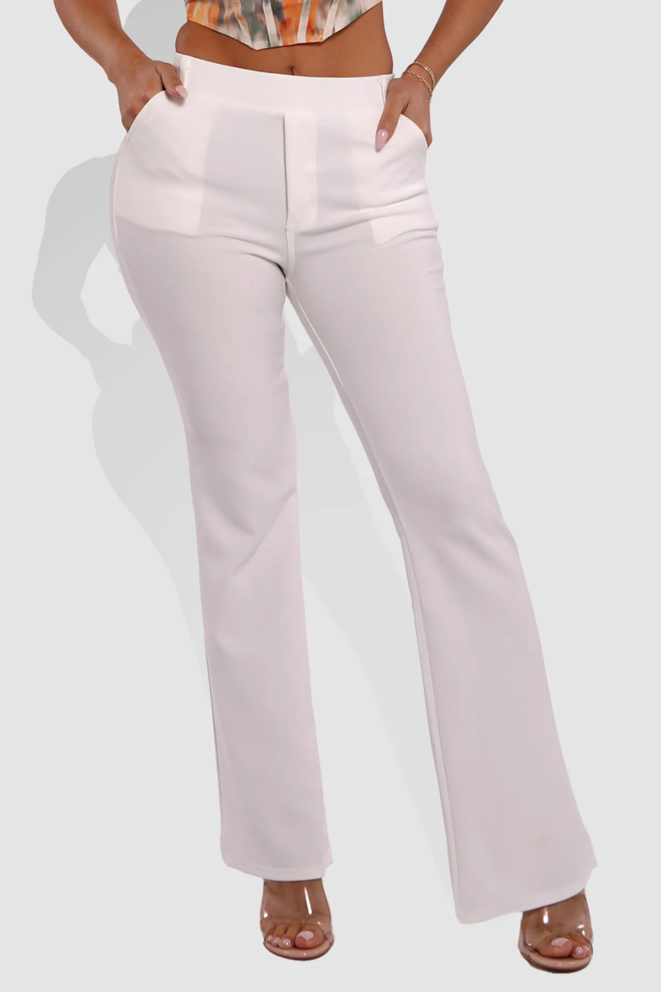 High Rise Pull On Sculpting Flare Pants - White