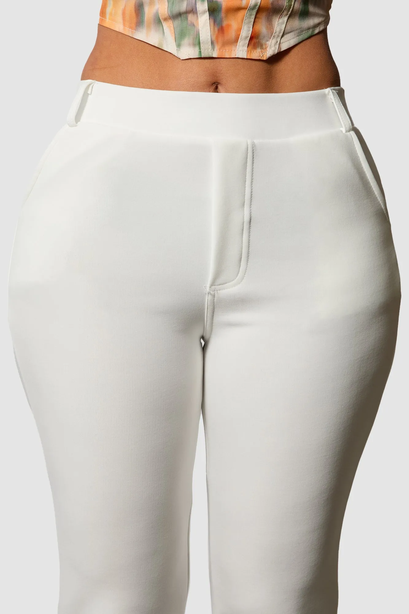 High Rise Pull On Sculpting Flare Pants - White