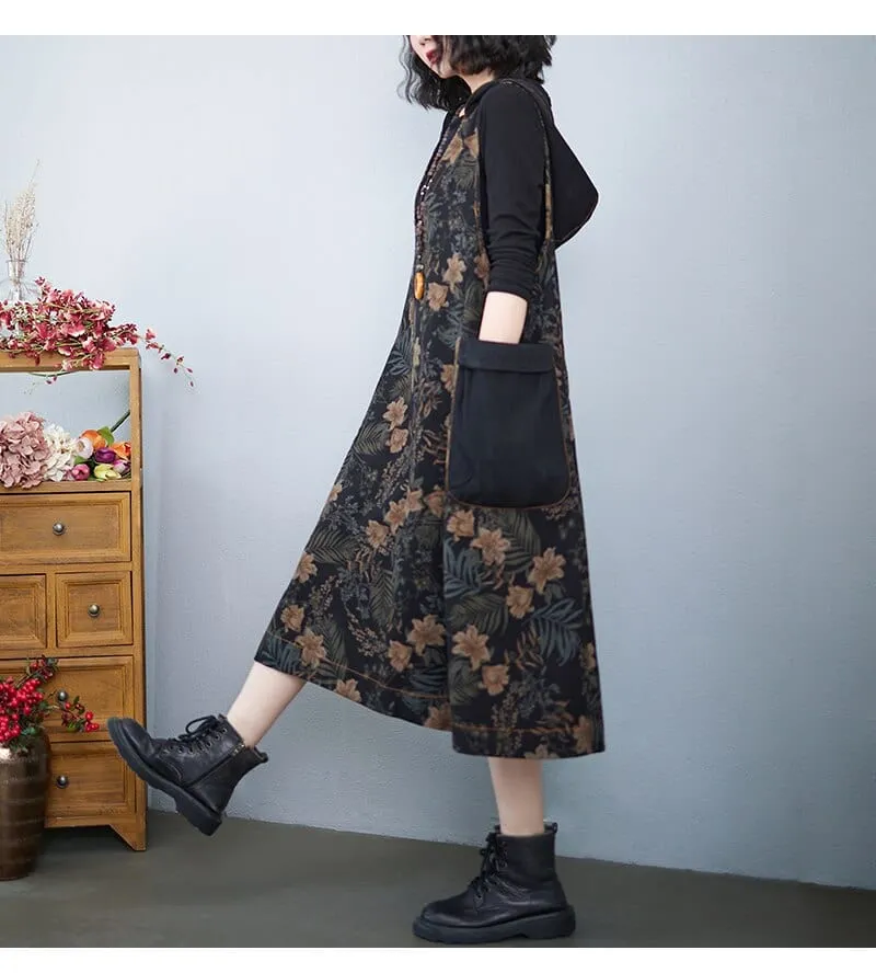 Hooded Floral Overall Dress