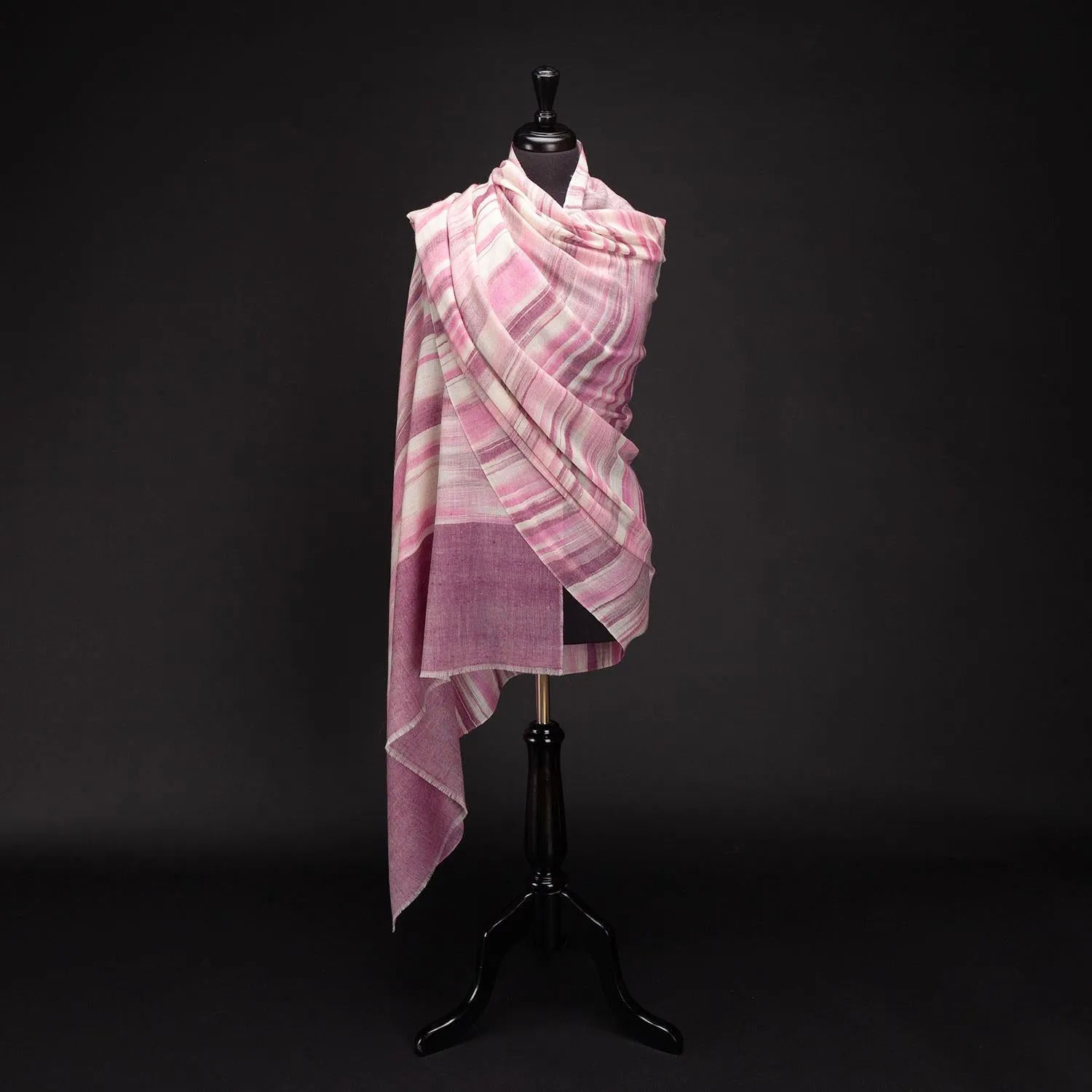 Ikat Pashmina Shawl 'Clouds of Ladakh' Damson