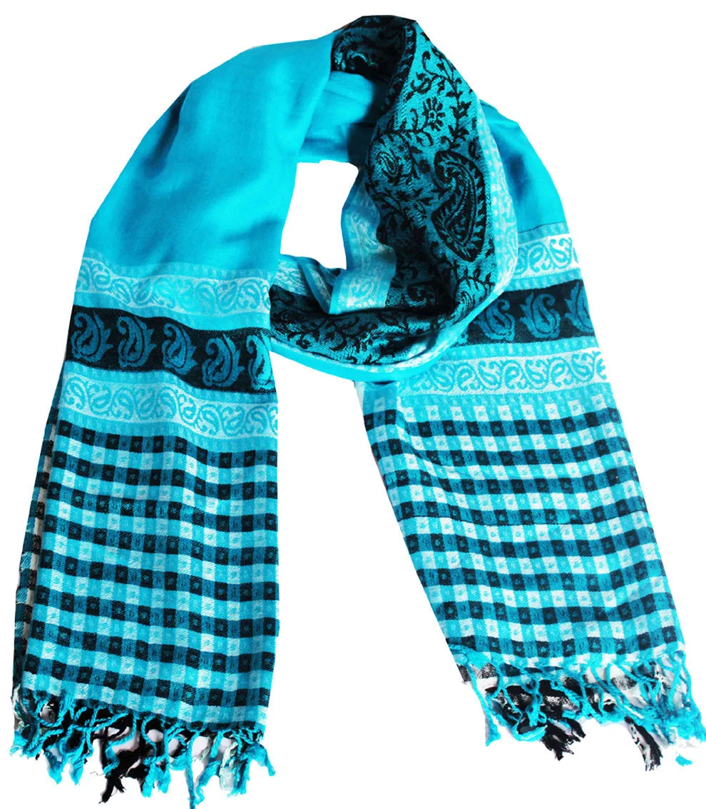 Indian Scarves Womens Jamawar Wrap India Clothes (Blue, 80 x 28 inches)