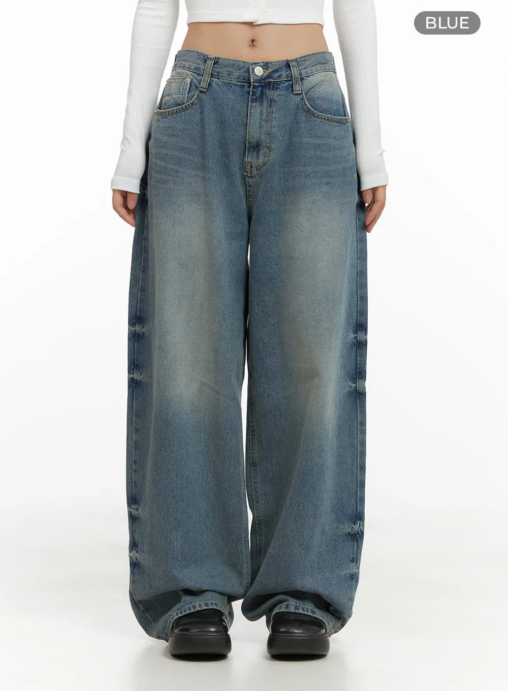 Indie Wide-Leg Washed Denim Jeans CS405