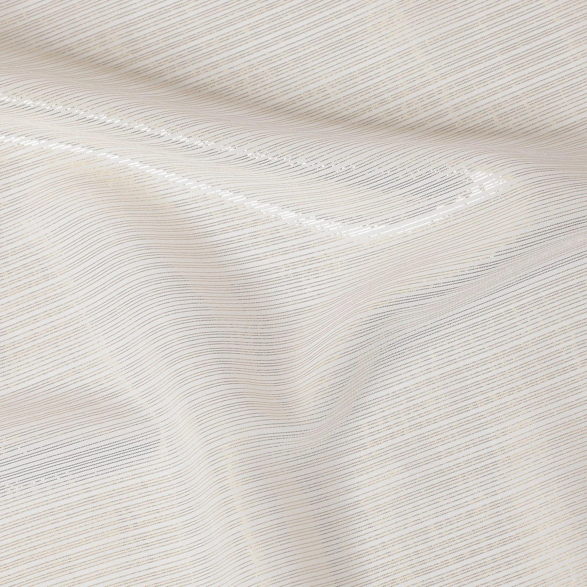 Ivory white premium pure chiffon fabric with metallic lurex in stripe design-D15683