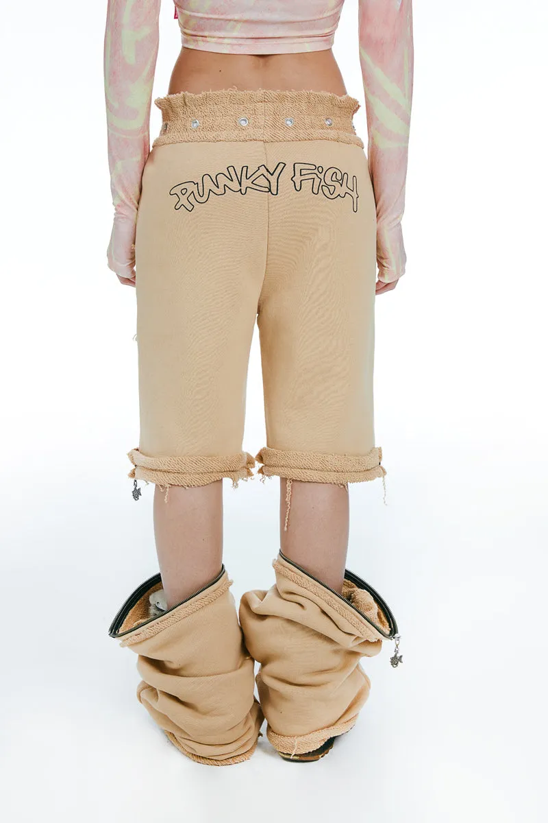 Joggers With Zipper Beige