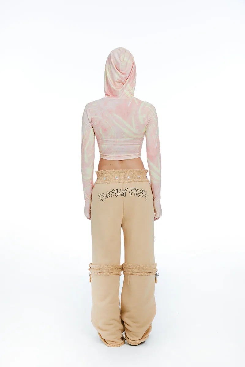 Joggers With Zipper Beige