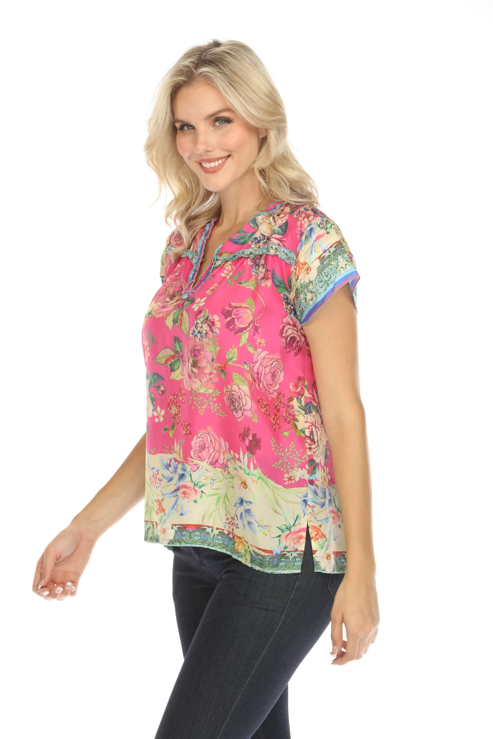 Johnny Was Brigid Floral Silk Blouse C18024 Boho Chic