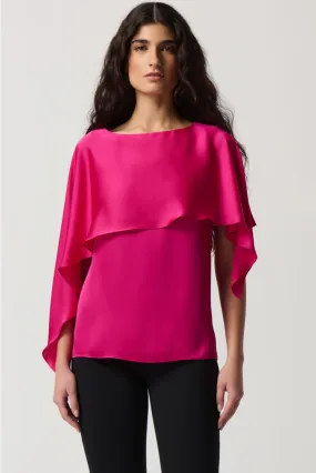 Joseph Ribkoff Shocking Pink Satin Layered Top With Boat Neck Style 234023