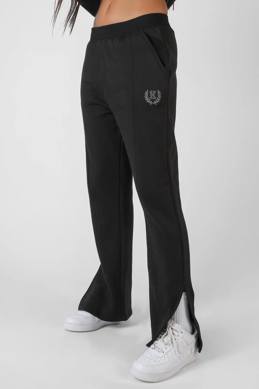 Kaiia Tonal Embroidered Joggers Black