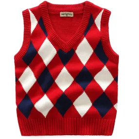 Kids Red/Grey Argyle School Uniform Sweater Vest