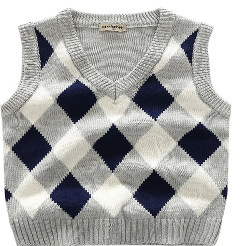 Kids Red/Grey Argyle School Uniform Sweater Vest