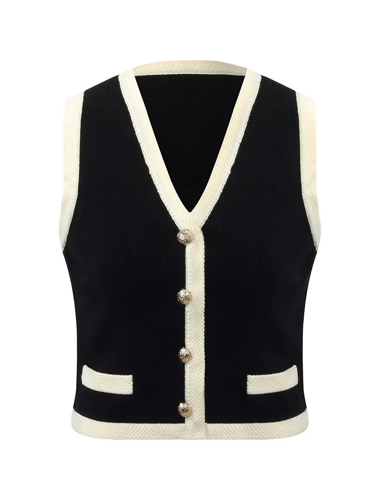 Knit Striped V-Neck Vest Cardigan