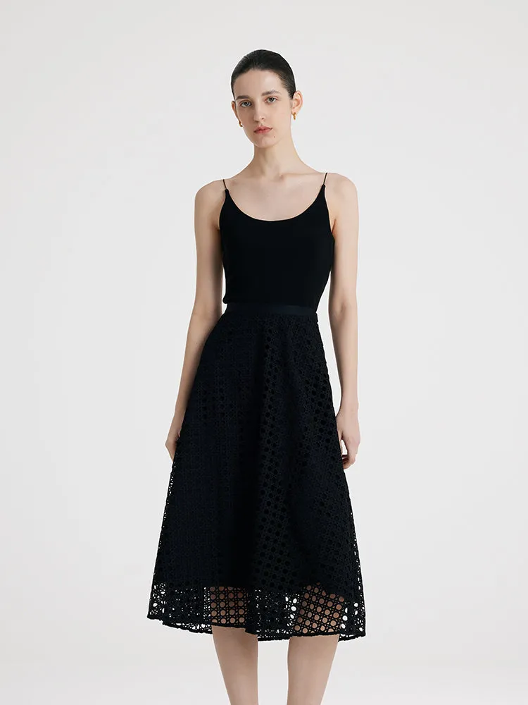 Lace Openwork Crop Jacket And Half Skirt And Knitted Camisole Three-Piece Set