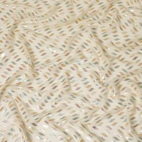 Latte beige Premium pure silk chiffon fabric with multicolor metallic lurex in geometric design-D13136