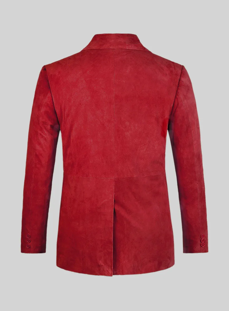 Lava Red Suede Leather Pea Coat