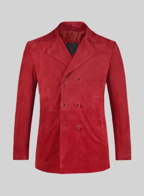 Lava Red Suede Leather Pea Coat