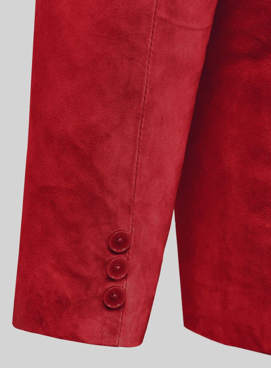 Lava Red Suede Leather Pea Coat