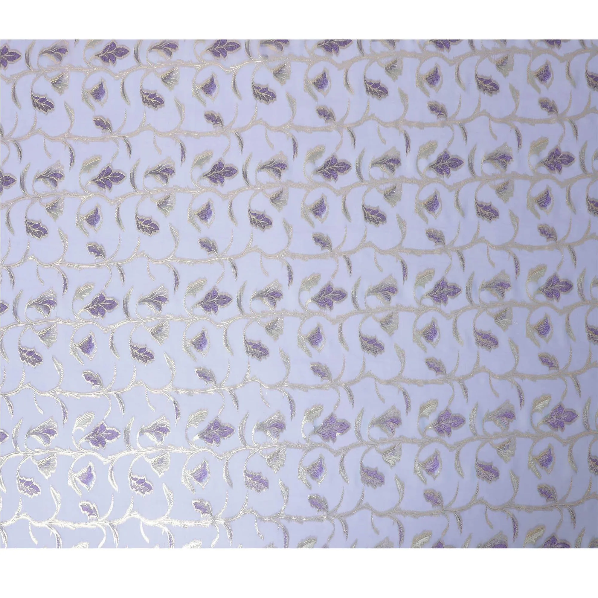 Lavender premium pure silk chiffon fabric with purple viscose and gold metallic lurex in floral design-D13186