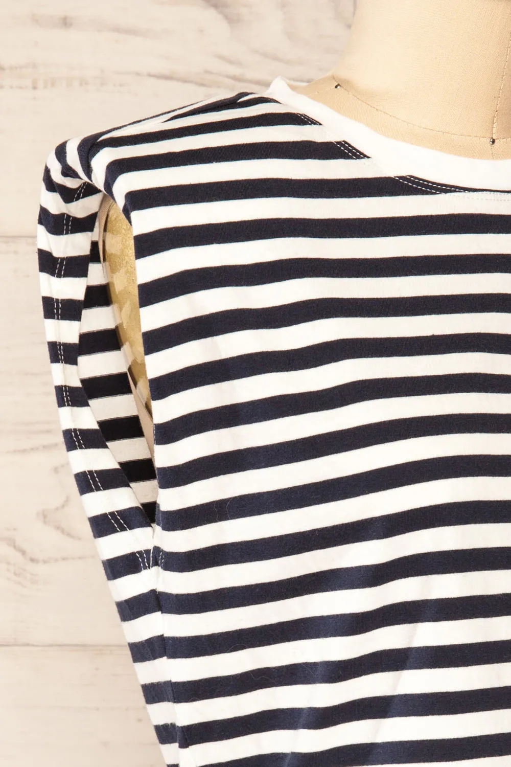 Leba Navy | Shoulder Pad Striped Top