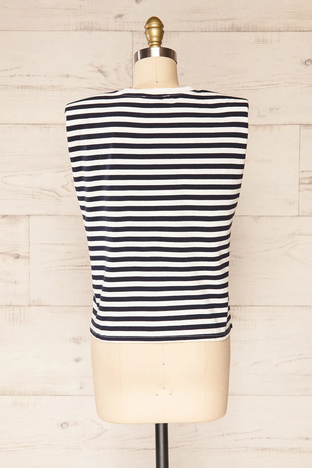 Leba Navy | Shoulder Pad Striped Top