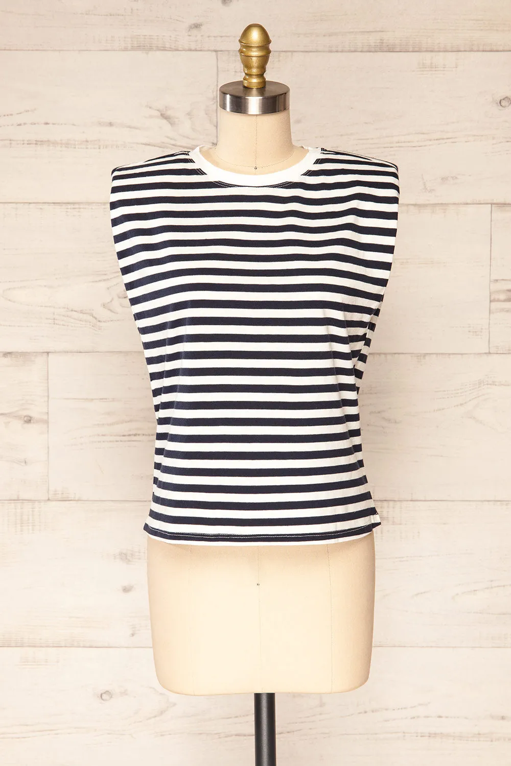 Leba Navy | Shoulder Pad Striped Top