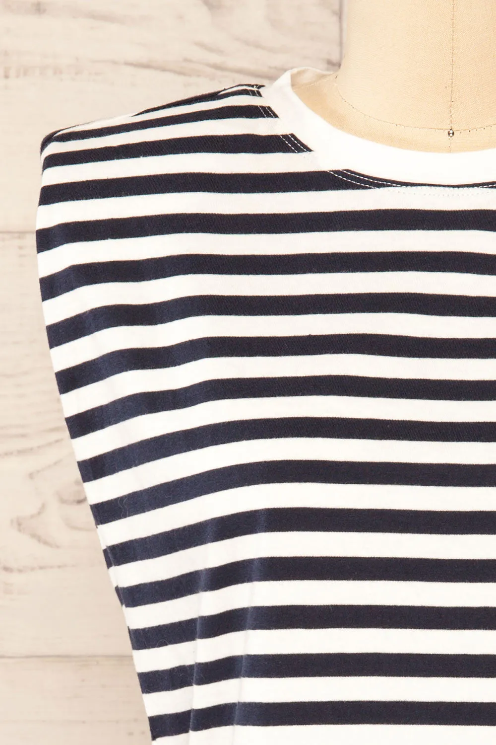 Leba Navy | Shoulder Pad Striped Top