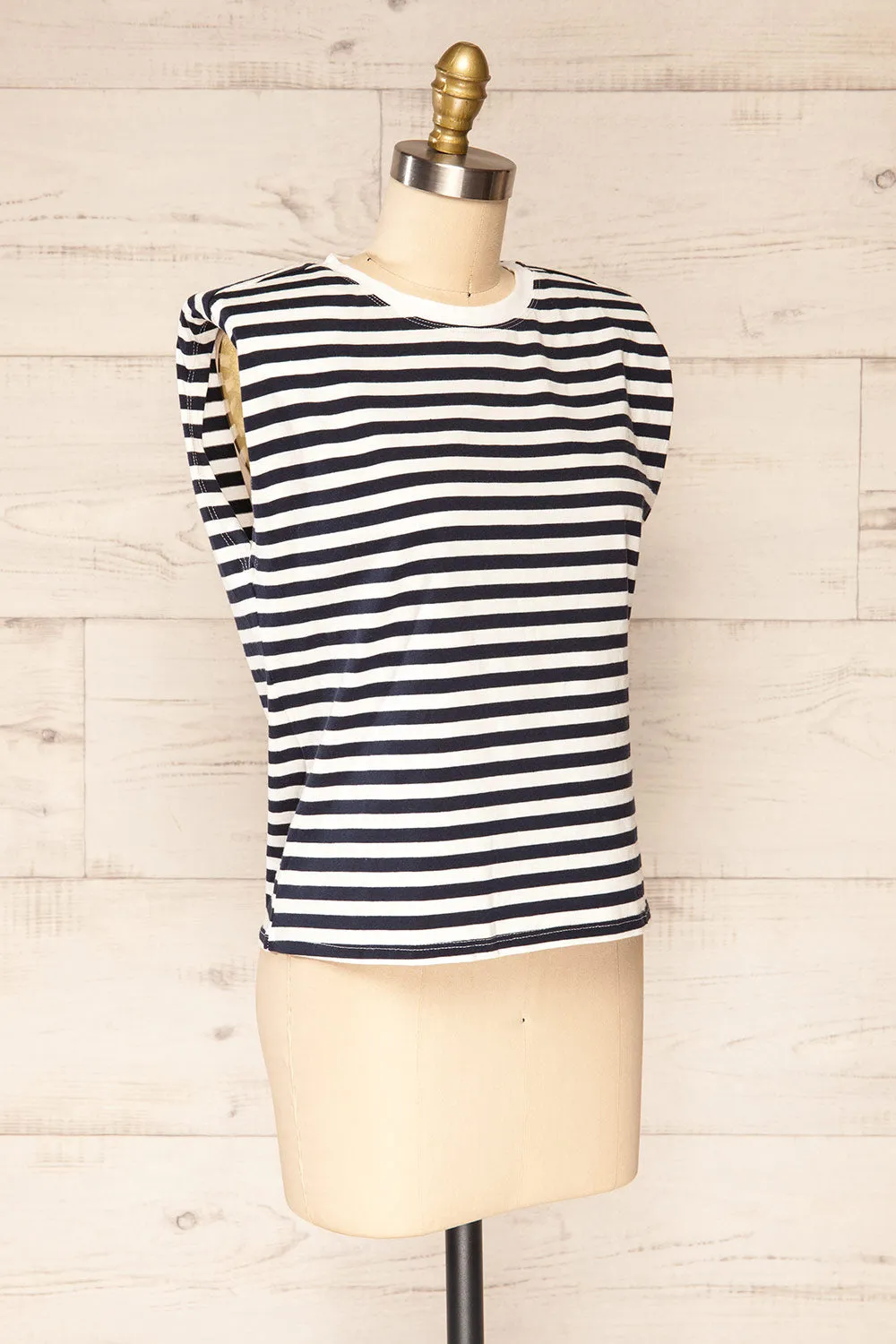 Leba Navy | Shoulder Pad Striped Top