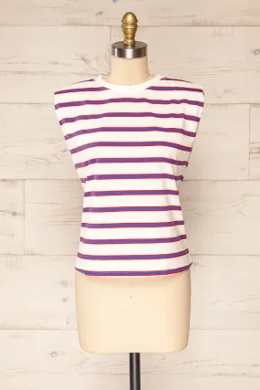 Leba Red | Shoulder Pad Striped Top