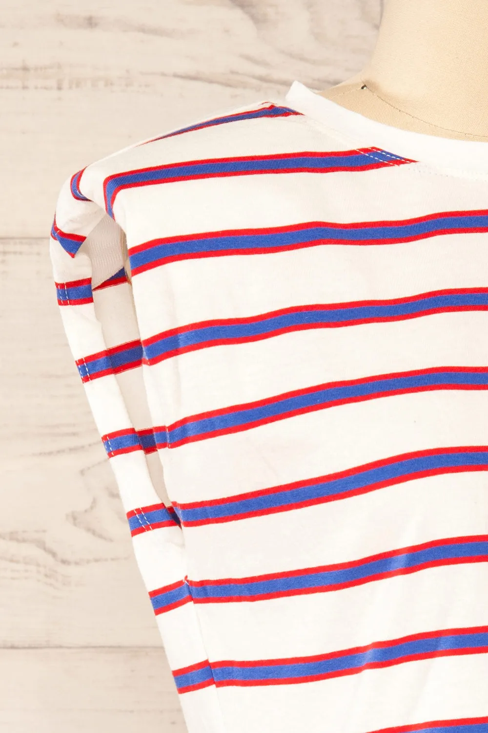 Leba Red | Shoulder Pad Striped Top