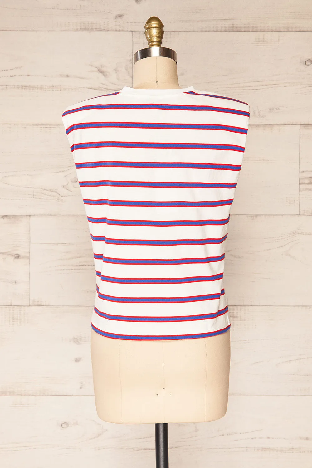 Leba Red | Shoulder Pad Striped Top