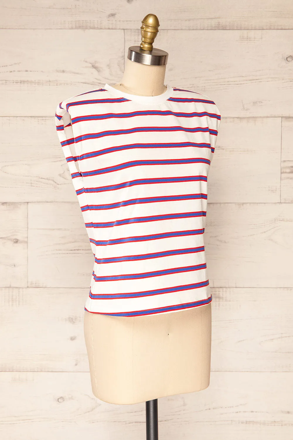 Leba Red | Shoulder Pad Striped Top