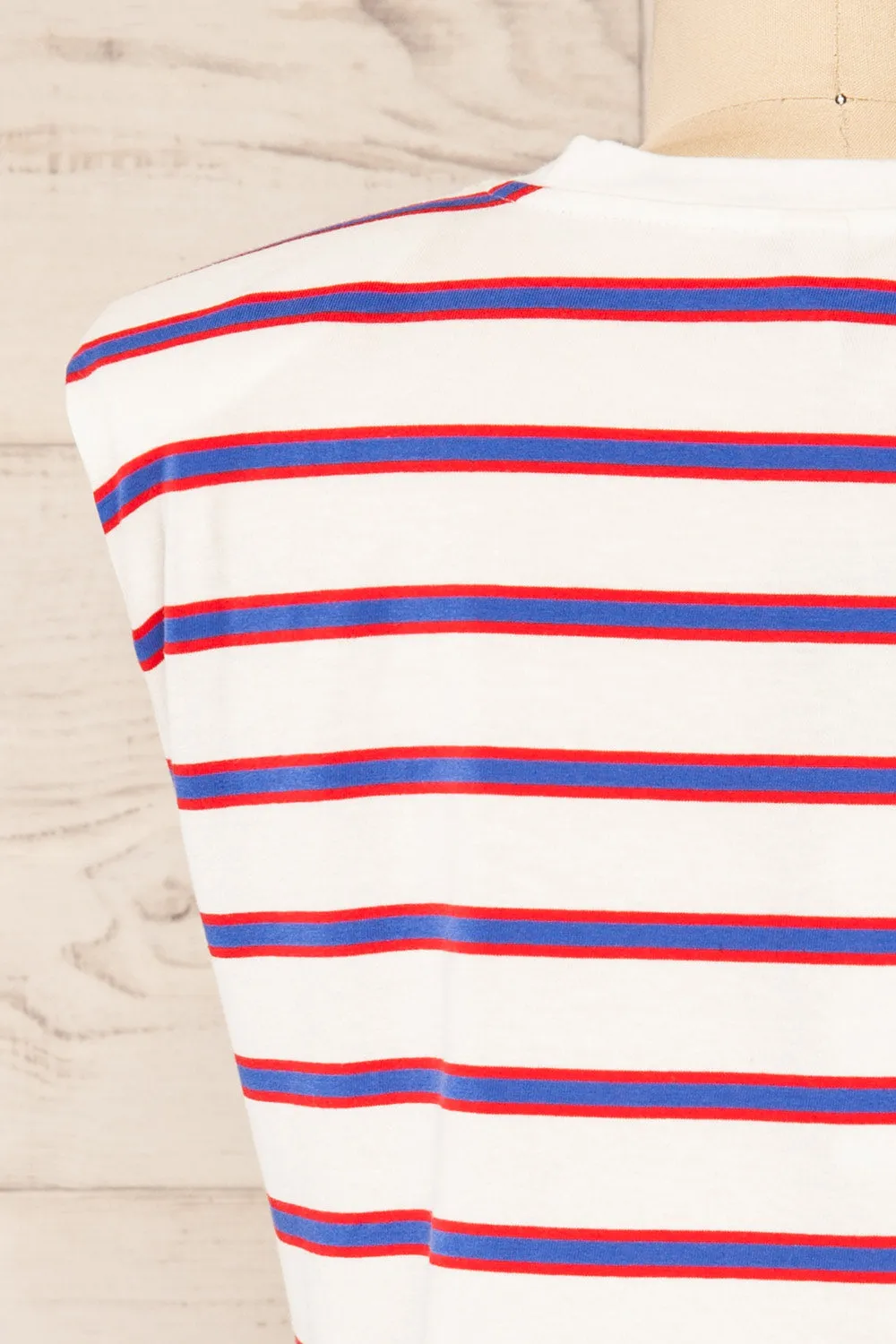 Leba Red | Shoulder Pad Striped Top