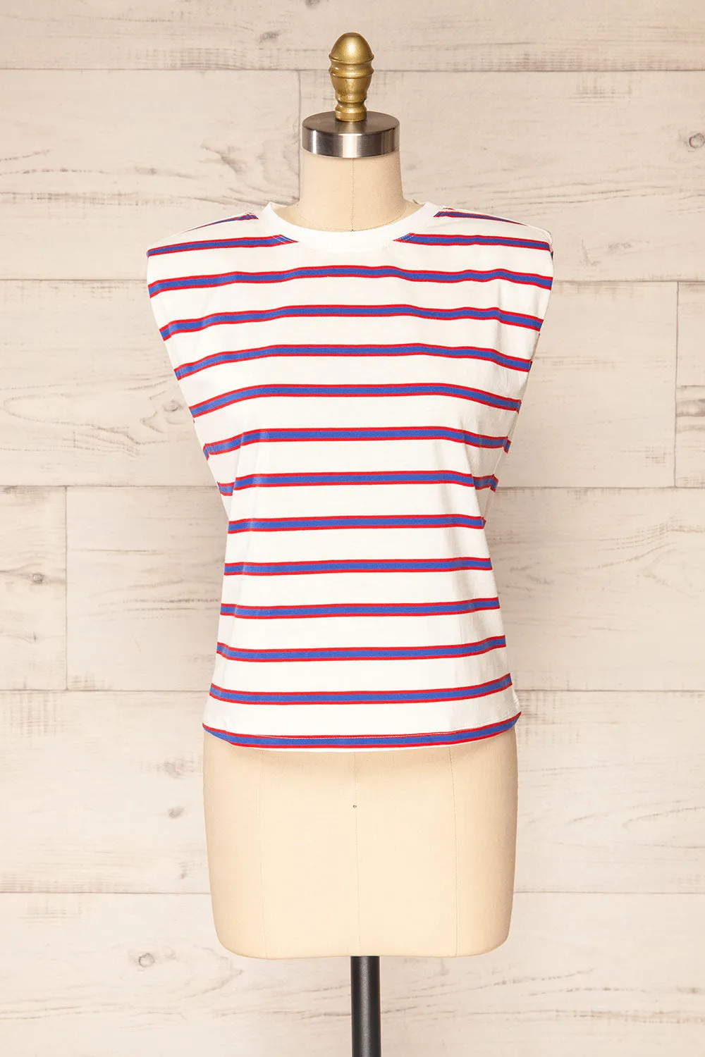 Leba Red | Shoulder Pad Striped Top