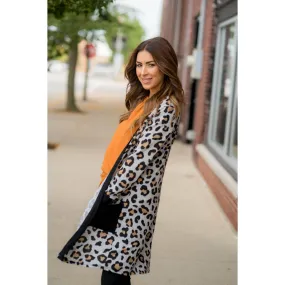 Leopard Solid Trim Tunic Cardigan