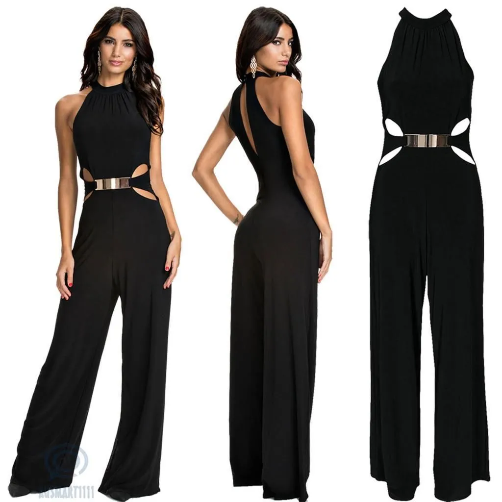 Long-sleeved high-neck flared pants black sling jumpsuit