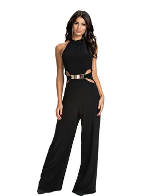 Long-sleeved high-neck flared pants black sling jumpsuit