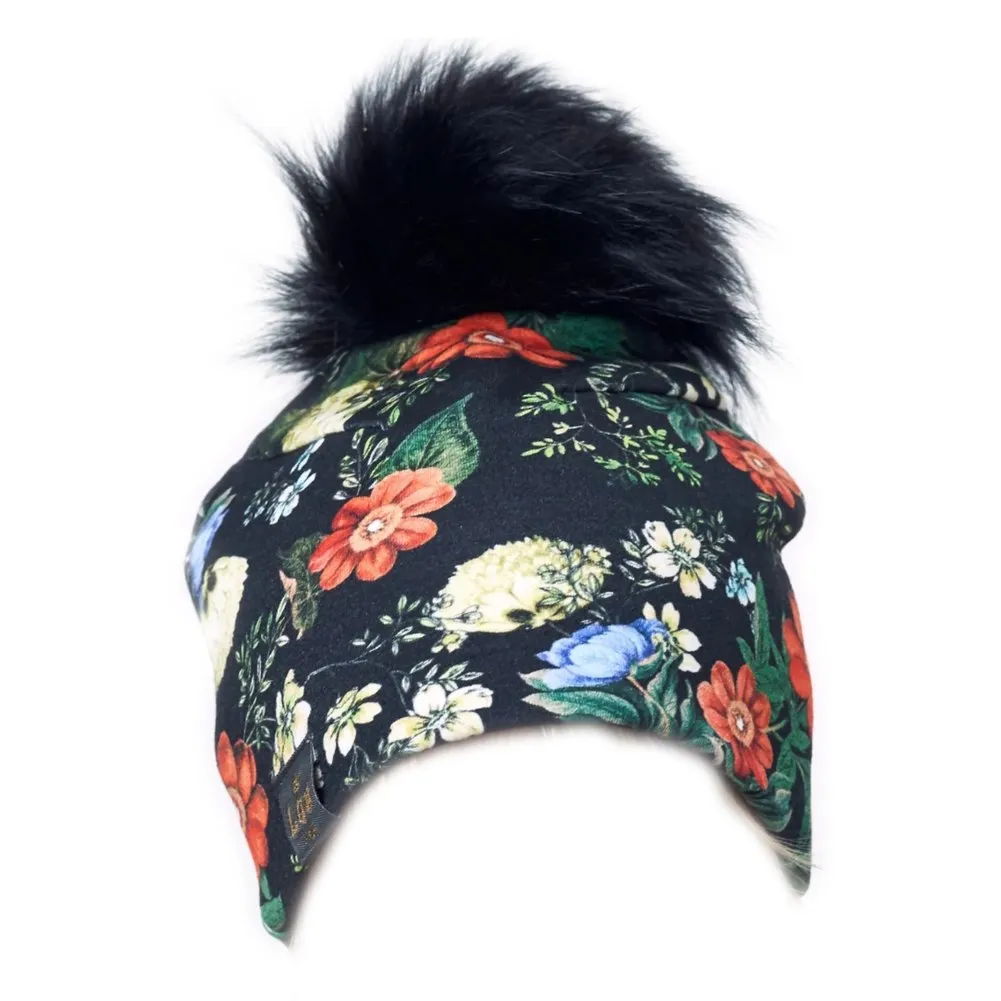 Lox Lion Single Pom Pom Bamboo Beanie - Floral (SM, 4-12 Months)