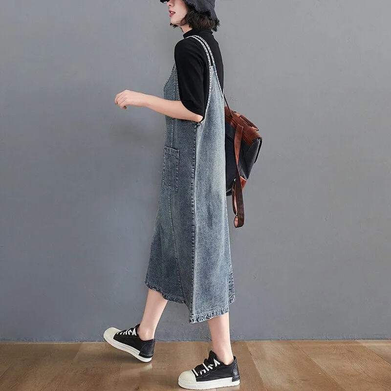 Luci Solid Denim Overall Dress